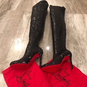 EUC Christian Louboutin - Thigh High Sequin Boots - Black